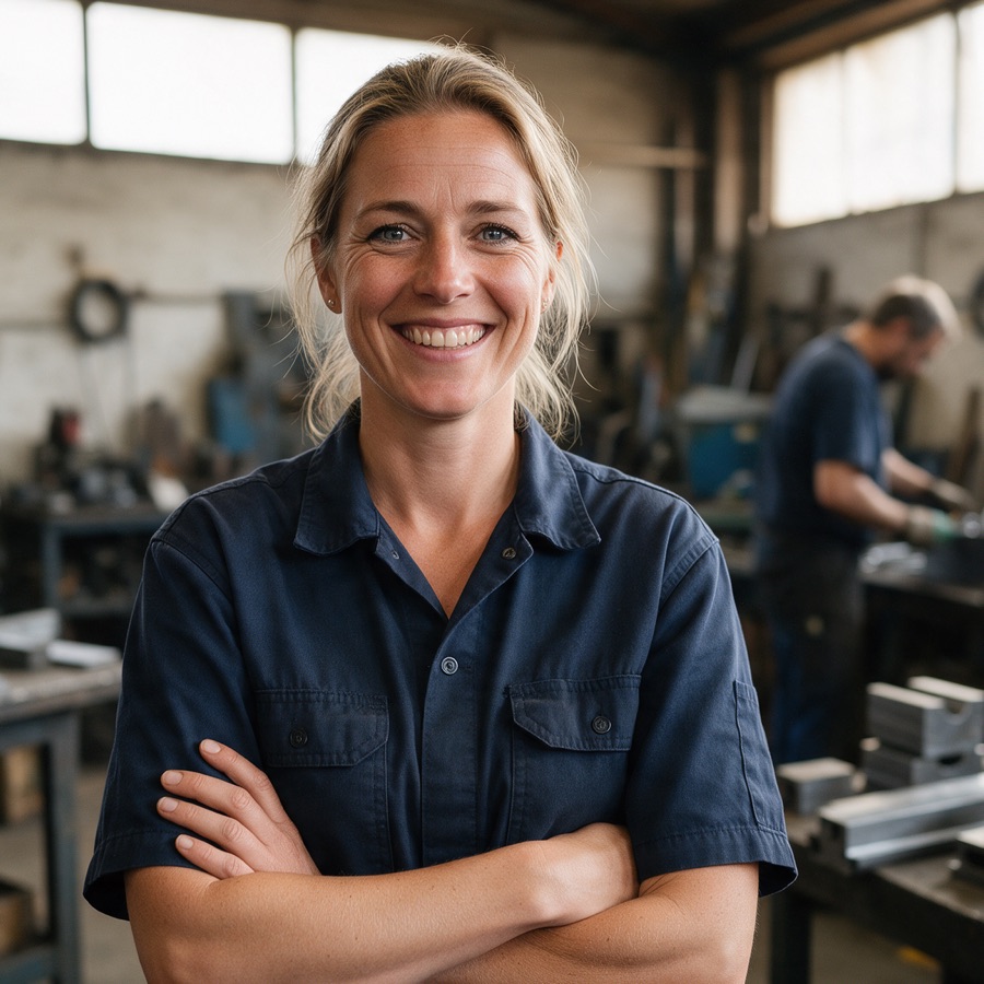 Voorbeeldbeeld van een medewerker in de eigen werkplaats