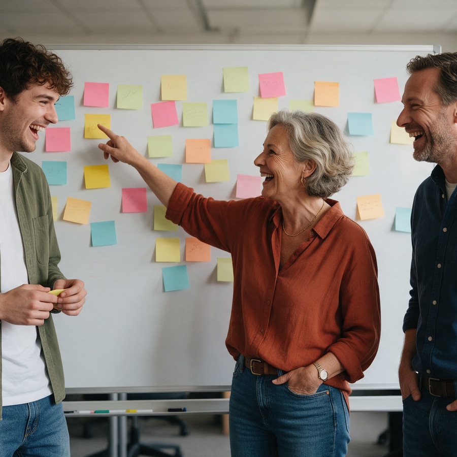 Voorbeeldbeeld van een team aan het whiteboard